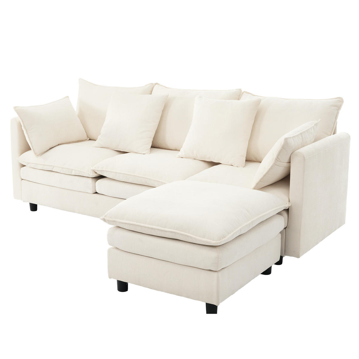 ECKSOFA 212/150/90 cm Beige mit 4 Zierkissen und 3 Rückenlehnen - Beige/Schwarz, Textil (212/150cm) - Oxeza