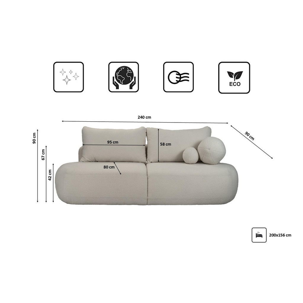 Thumbnail - Kaiser Möbel Schlafsofa, Grau, Textil, Rechteckig, 240x90x90 cm, Wohnzimmer, Sofas & Couches, Schlafsofas