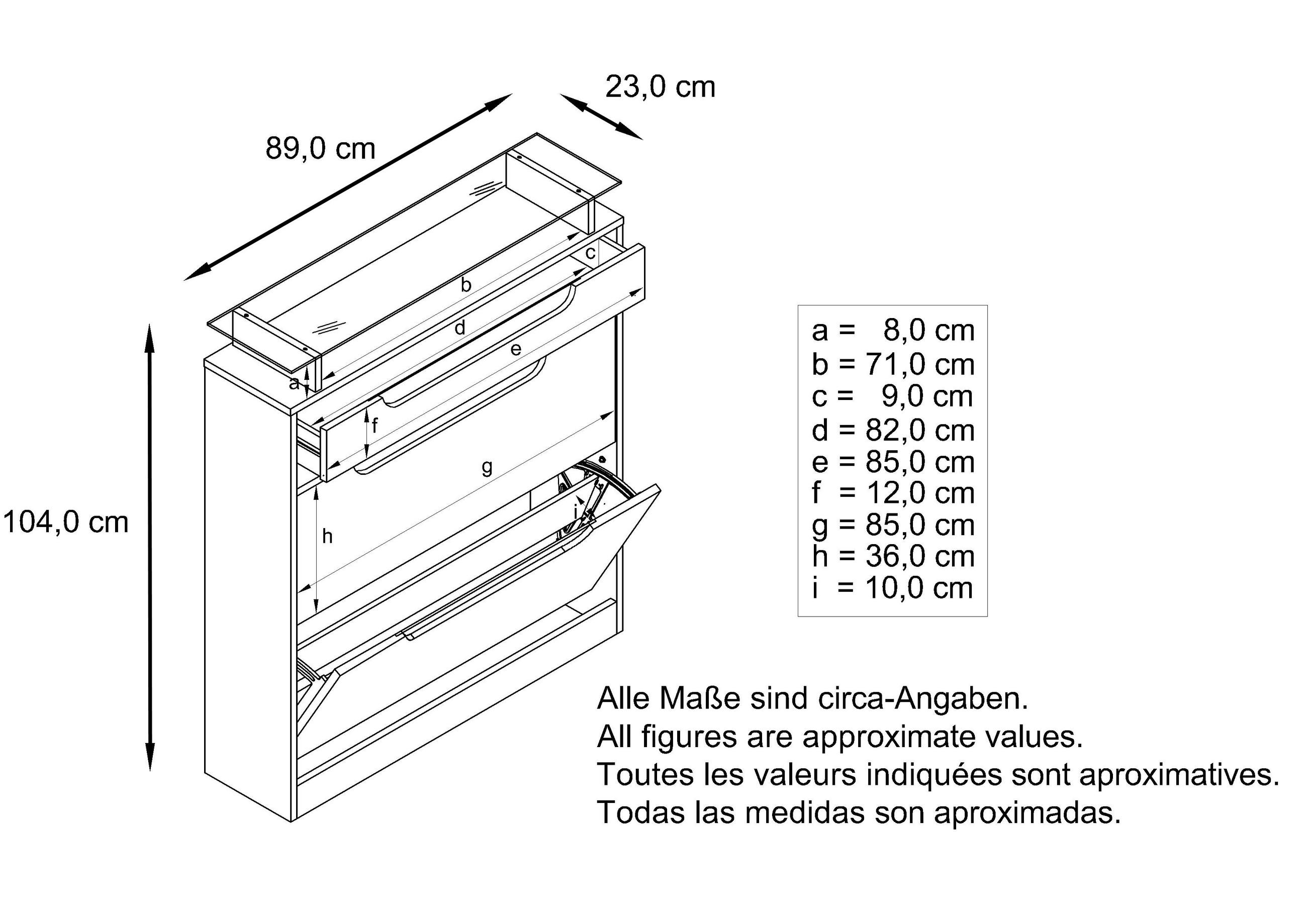 Thumbnail - Vladon Schuhschrank, Eiche San Remo, Holzwerkstoff, 89x104x23 cm, Garderobe, Schuhaufbewahrung, Schuhschränke
