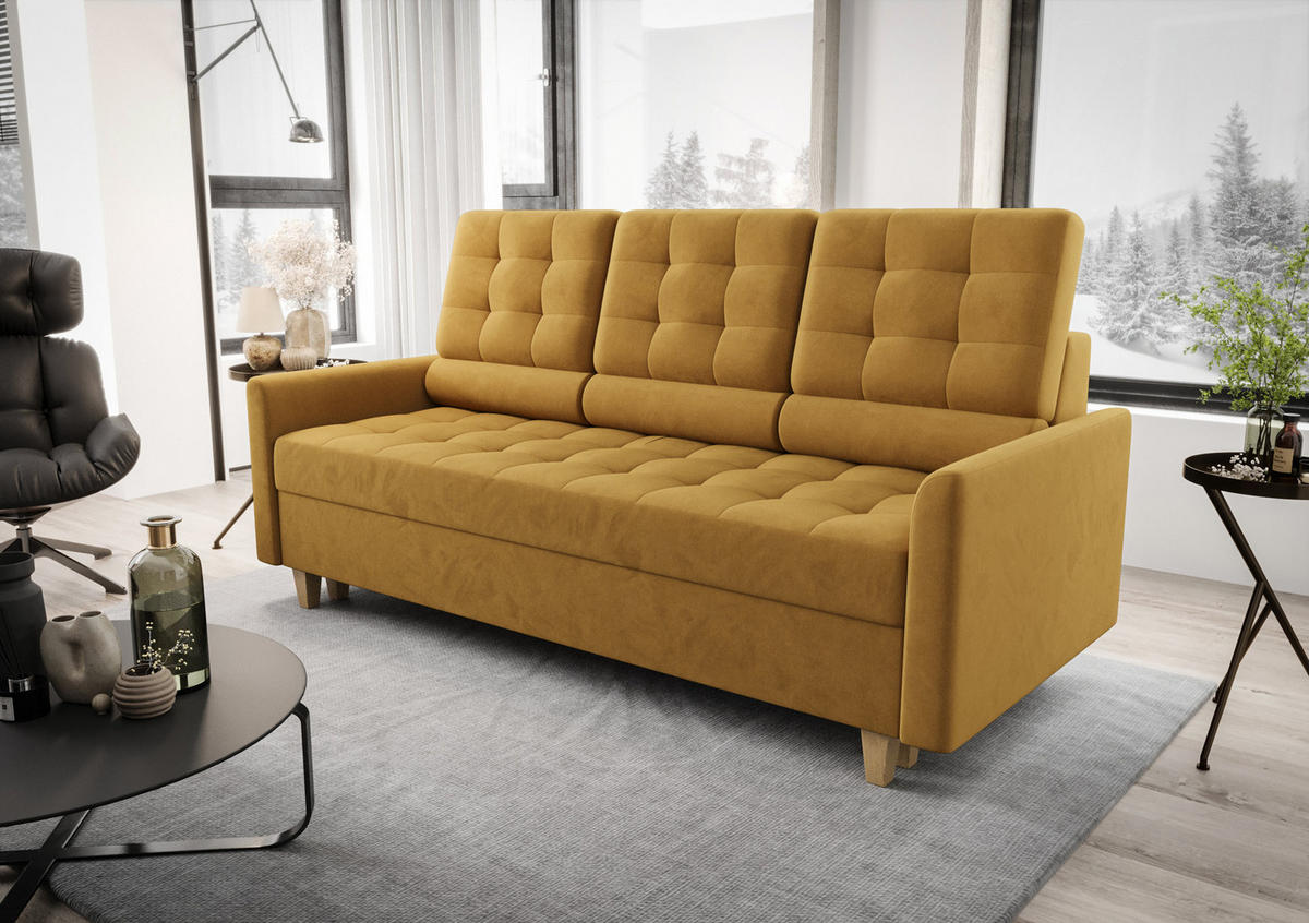 SCHLAFSOFA KONGO 03, Sofa mit Schlaffunktion, Farbe: Gelb, Velourstoff - Gelb, Textil (215/103/96cm) - O-Sofa