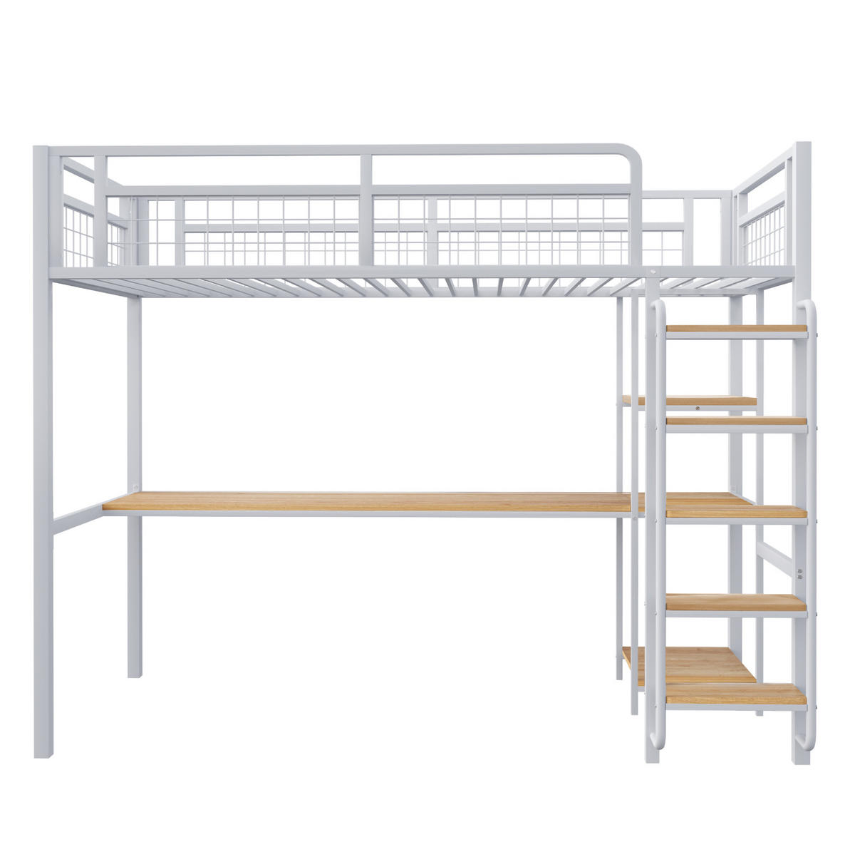 HOCHBETT 90/200 cm aus Metall mit Schreibtisch und Regalen Weiß - Weiß, Metall (90/200cm) - Modenvie