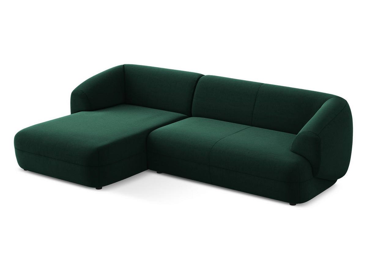 ECKSOFA Links Samt Stoff Grün - Dunkelgrün/Schwarz, Kunststoff/Textil (156/280cm) - Makamii