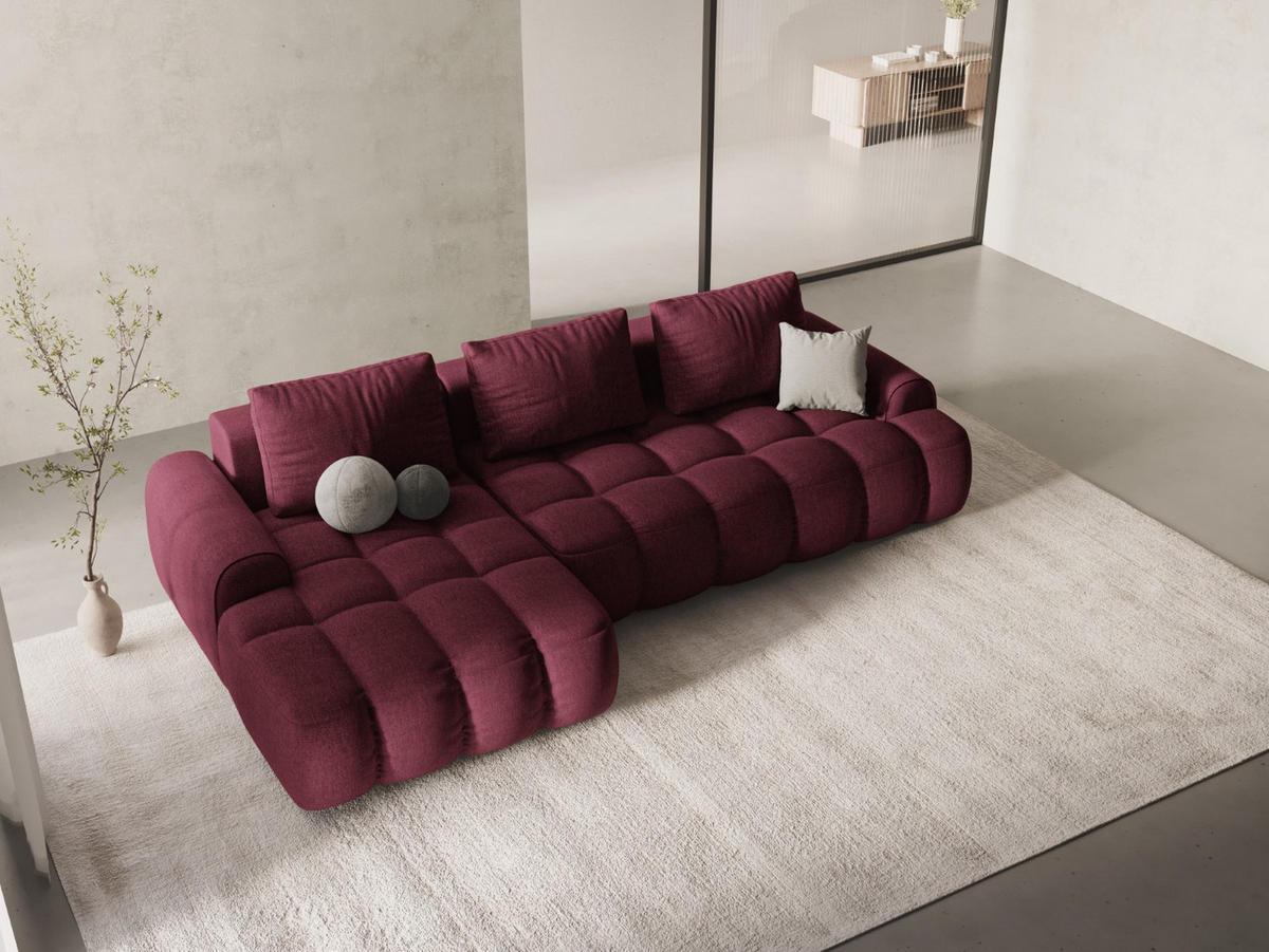 AUSKLAPPBARES-ECKSOFA links mit Container Linz aus strukturiertem Stoff burgundfarben 3 Sitzplätze - Bordeaux, Textil (142/275cm) - Cosmopolitan Design
