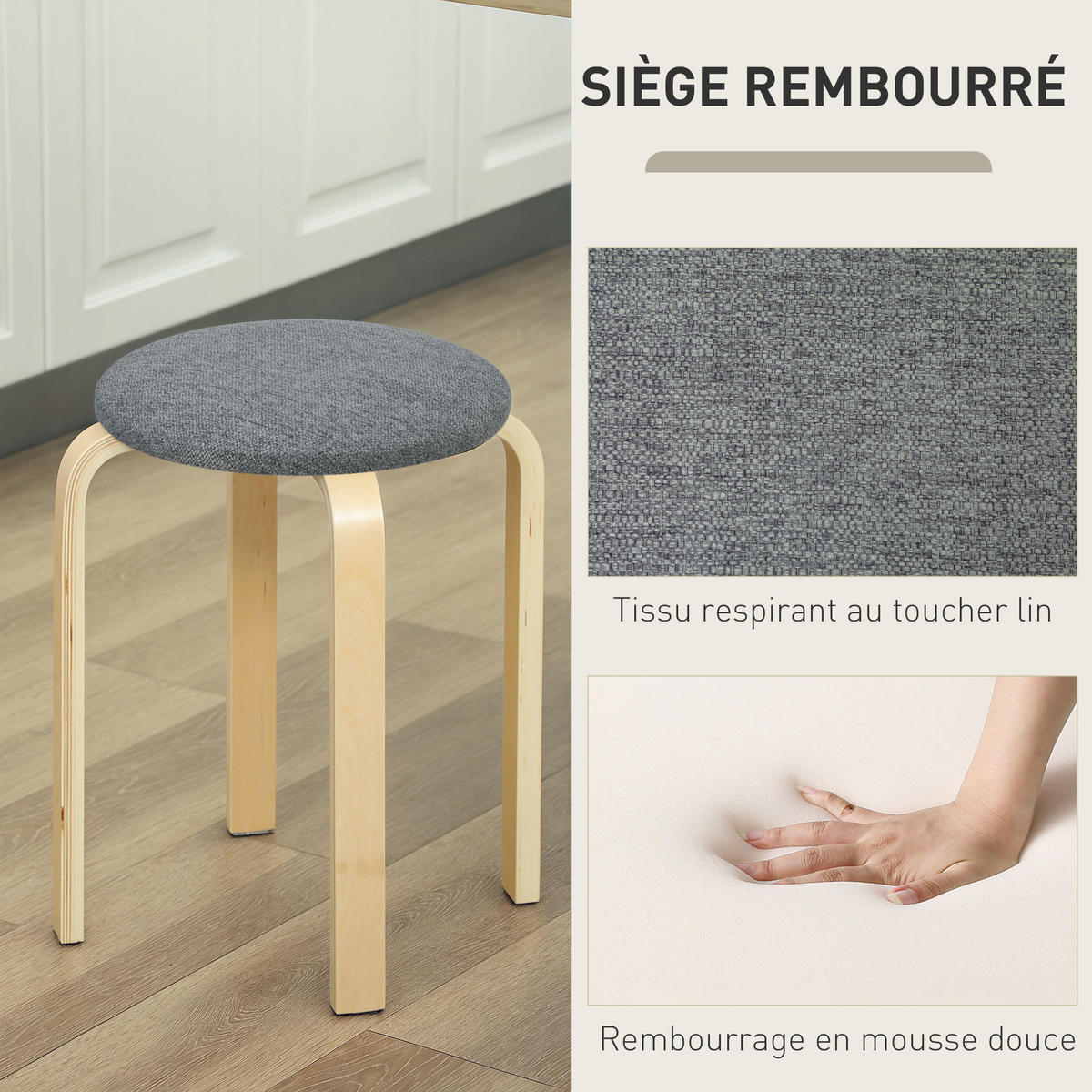 HOCKER Grau 4 Stück - Grau, Holzwerkstoff (40/45/40cm) - GiPP