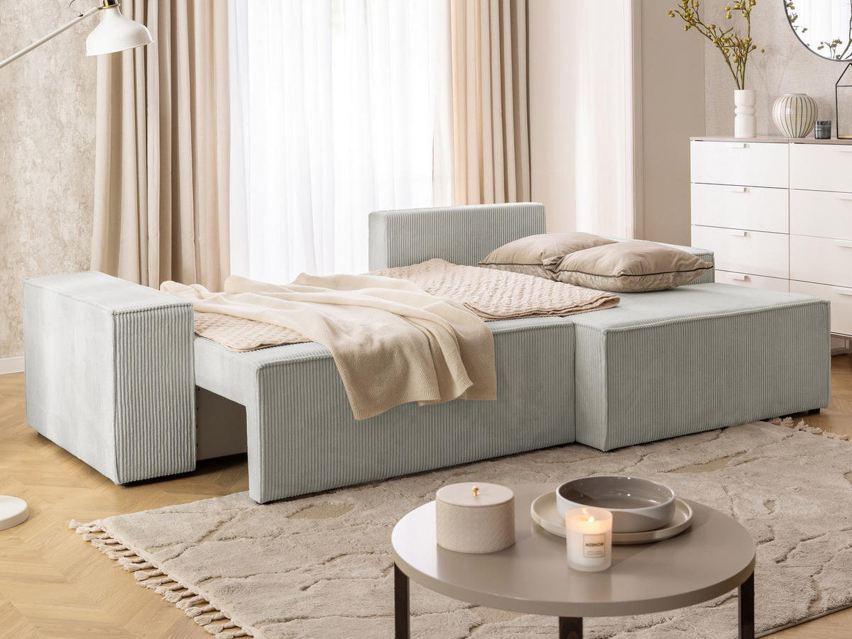 ECKSOFA Rivio mit Schlaffunktion und Bettkasten, Cordstoff Taupe - Taupe/Schwarz, Holz/Kunststoff (262/149cm) - S-Style