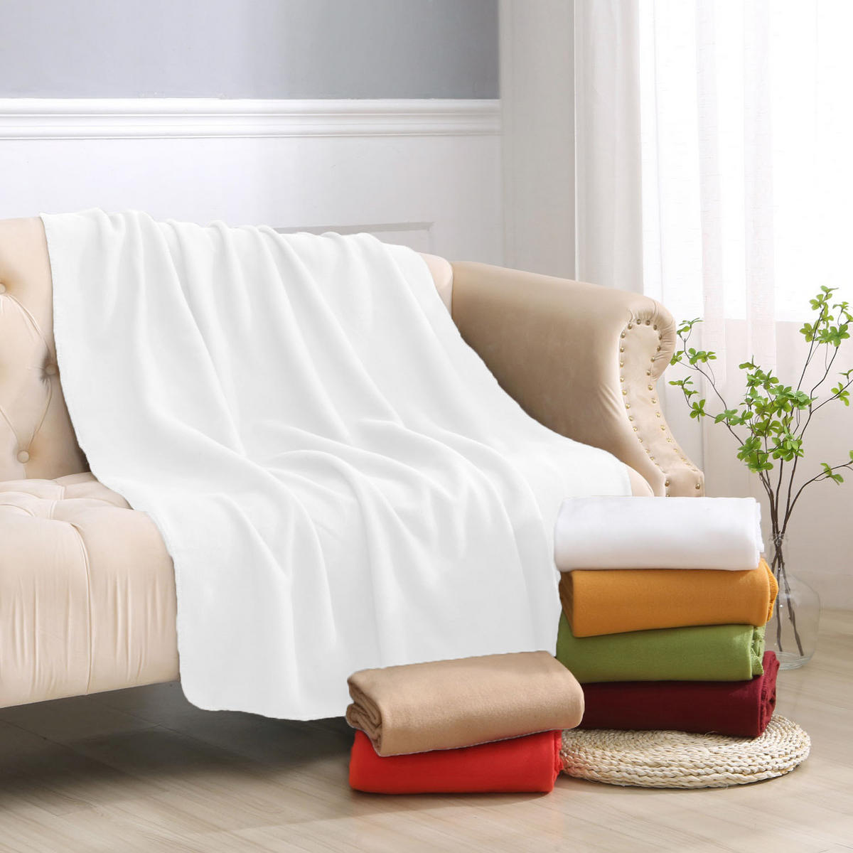 FLEECEDECKE 10er Set weiß 130/160 cm Kettelrand Anti-Pilling - Weiß, Textil (130/160cm) - wometo