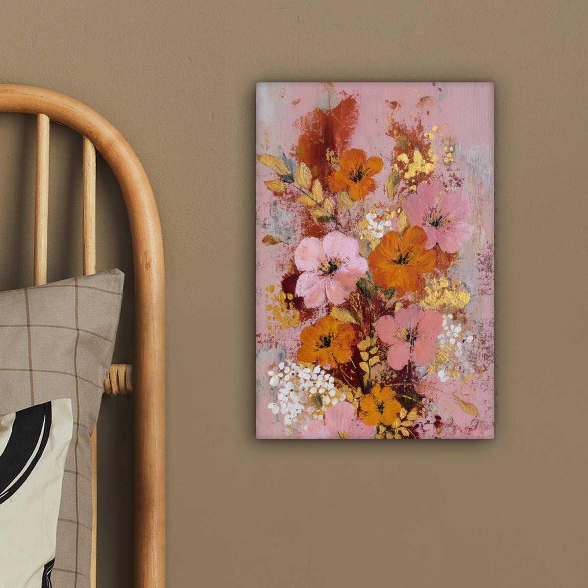 LEINWANDBILD Malerei - Blumen - Rustikal - Rosa Deko Wohnzimmer 20x30 cm - Altrosa, Textil (20/30cm) - MuchoWow