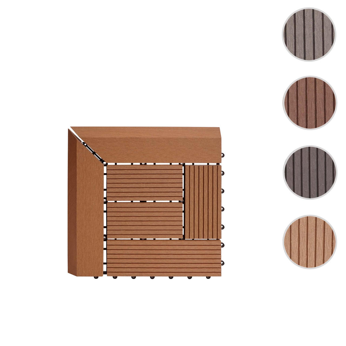 WPC ECK-BODENFLIESE + Abschluss 30x30cm Teak versetzt - Teakfarben, Kunststoff (30/30/2cm) - BERLINLODGE