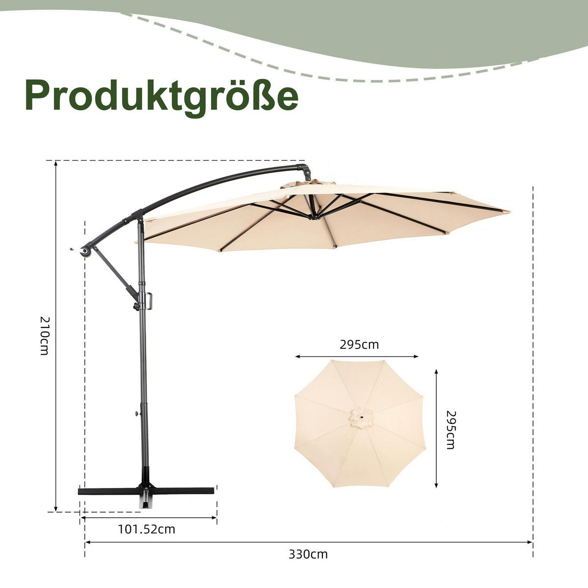SONNENSCHIRM 295x295cm,Ampelschirm,Gartenschirm,Aluminium,Sonnenschutz,Khaki - Braun, Metall (295/295cm) - LVHOM