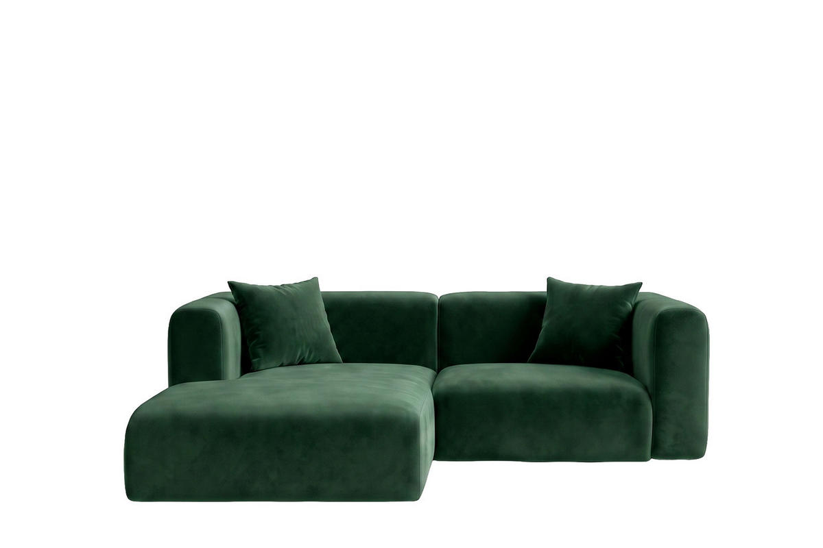 ECKSOFA L-Form mini, Velvet-Stoff Bluvel, Grün, Links, GRETA - Grün, Holz (226/179cm) - Kaiser Möbel
