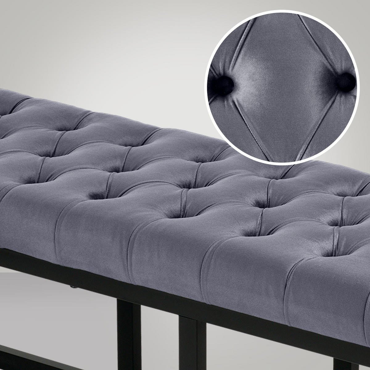 SITZBANK 120/37 cm Samt grau - Schwarz/Grau, Textil/Metall (120/42/37cm) - CLP