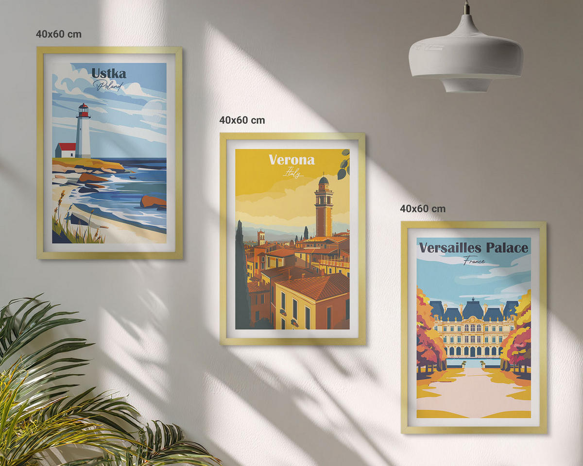 BILDER SET 3er Set - 40x60 cm Goldrahmen - Ansichten von Orten am Meer und von Städten - Goldfarben, Kunststoff (40/60cm) - TULUP