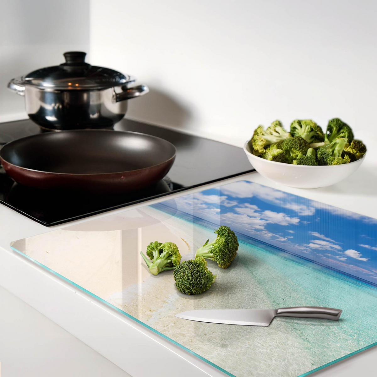 GLASPLATTE 60x52 cm Malediven Strand - Blau, Glas (60/0.4/52cm) - TULUP