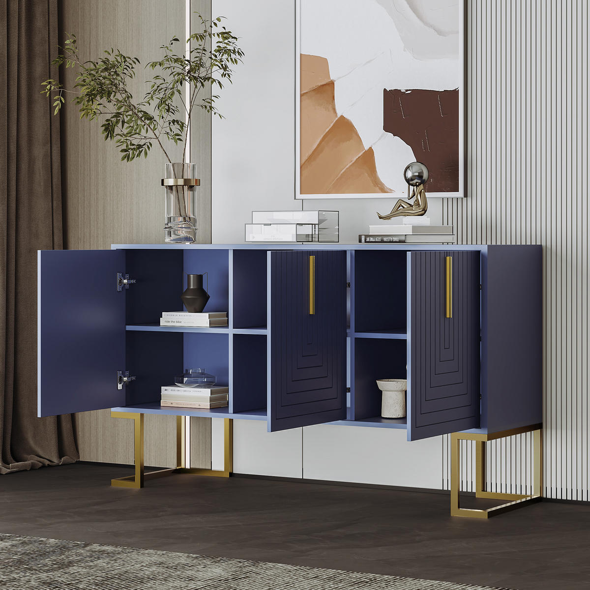 SIDEBOARD Blau 138/40/80,5CM - Blau, Holzwerkstoff/Metall (40/80.5/138cm) - Urban Meuble