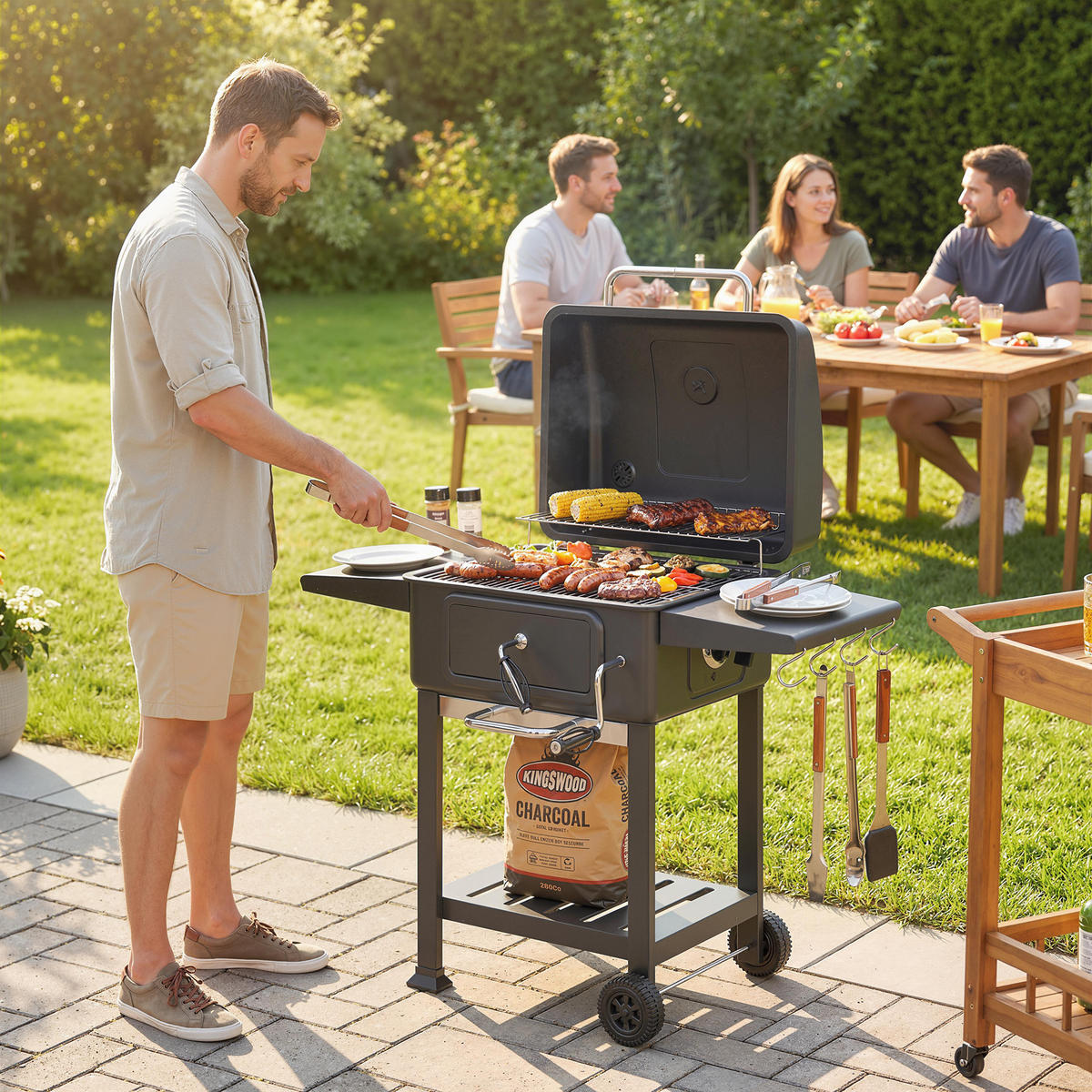 HOLZKOHLEGRILL DE-10297 - Schwarz, Metall (65/115/112cm) - ComfortXL