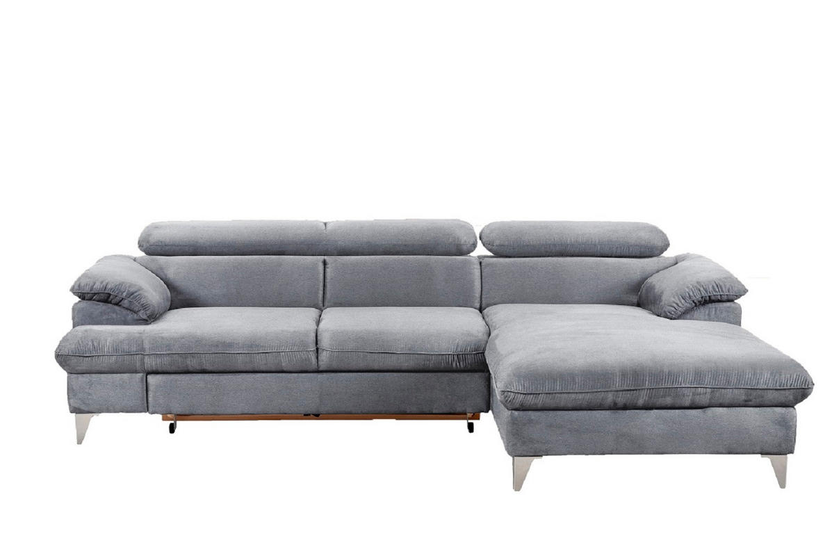 ECKSOFA mit Schlaffunktion und Bettkasten, verstellbare Kopfstützen - Chromfarben/Hellgrau, Textil/Metall (167/254cm) - Cotta
