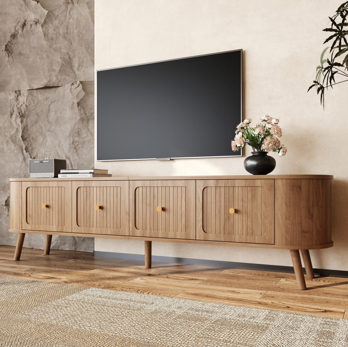 TV-SCHRANK 180/38/47 cm aus MDF und Holzwerkstoff mit Klapptüren und Vintage-Design, Eichefarben - Hellbraun, Holzwerkstoff (180/47/38cm) - Redom