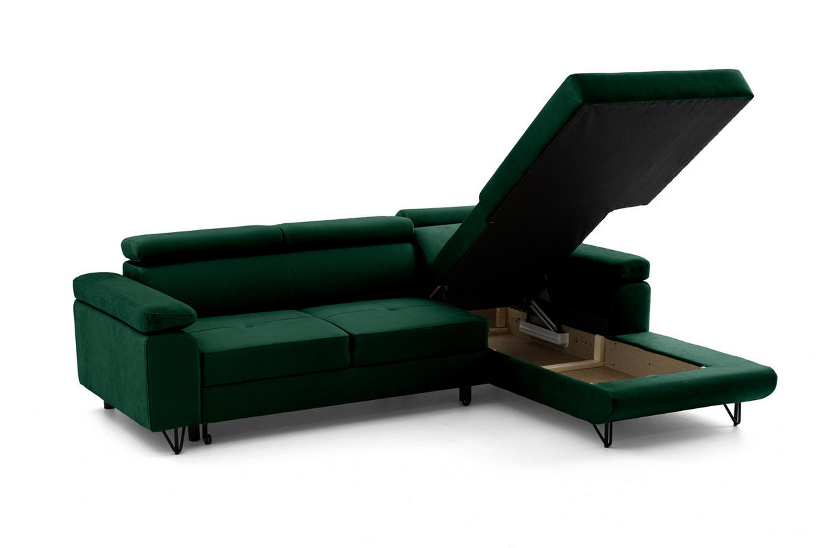 ECKSOFA NORIS L Dunkelgrün mit Schlaffunktion Rechts - Dunkelgrün, Holz/Textil (250/183cm) - Muffo