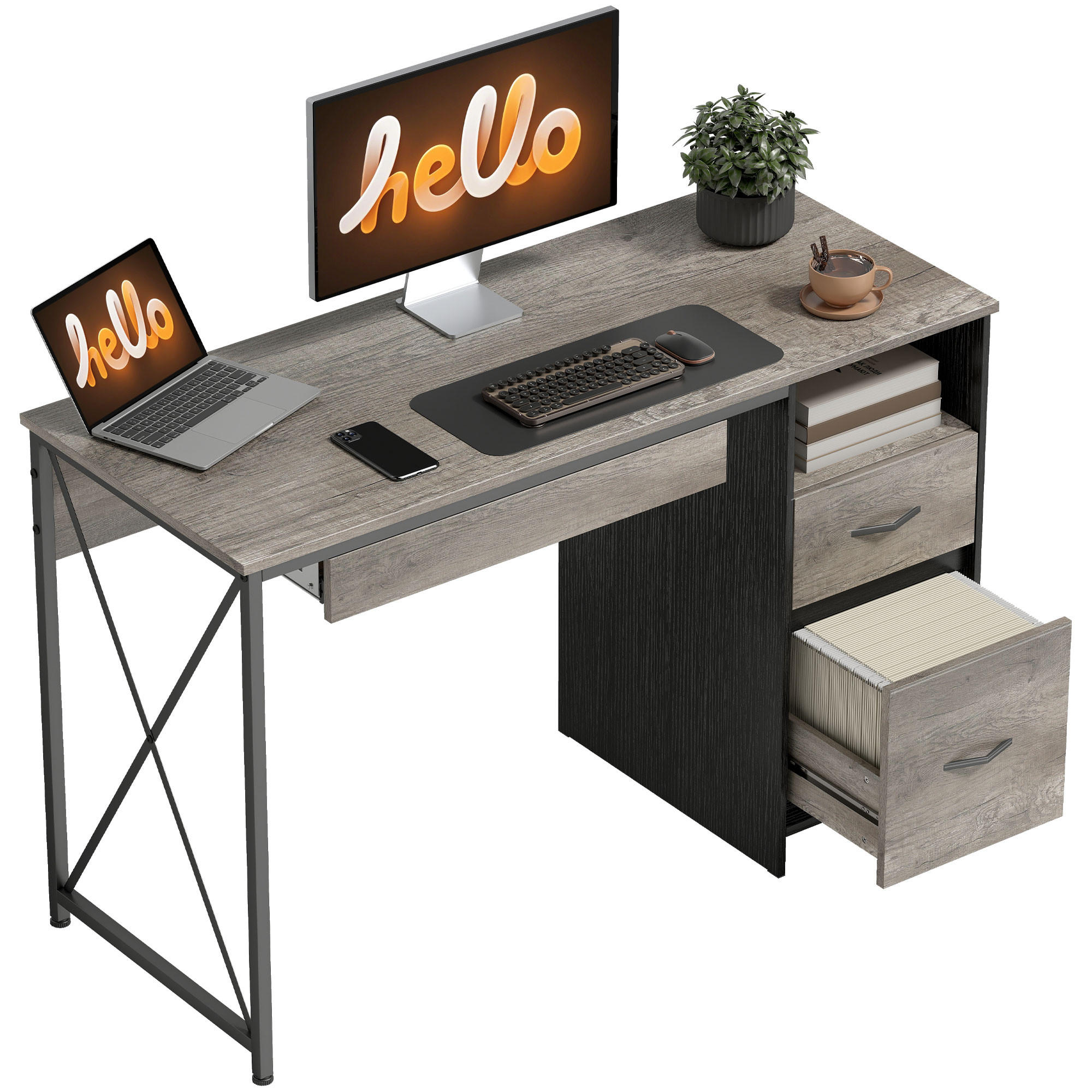 SCHREIBTISCH Grau mit Tastaturauszug, 2 Schubladen und Fach 120/50/76 cm - Hellgrau, Holzwerkstoff (50/120/76cm) - PANGIVO