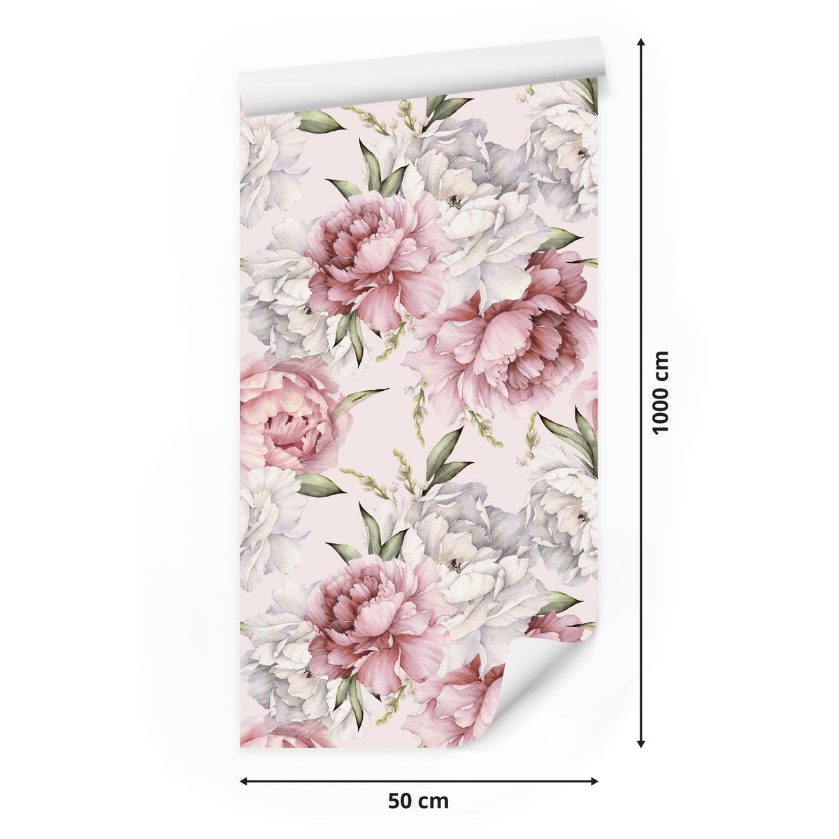 VLIESTAPETE Rosa Pfingstrosen – Rosa, Grün, Creme – 50x1000 cm - Creme/Rosa, Papier (50/1000cm) - Muralo
