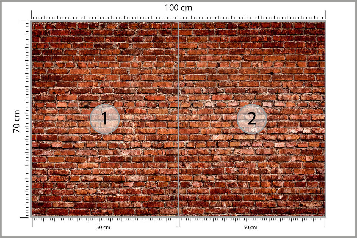 FOTOTAPETE für Wohnzimmer Alte Rote Ziegelwand Rustikal 100x70 - Rot/Orange, Papier (100/70cm) - Muralo