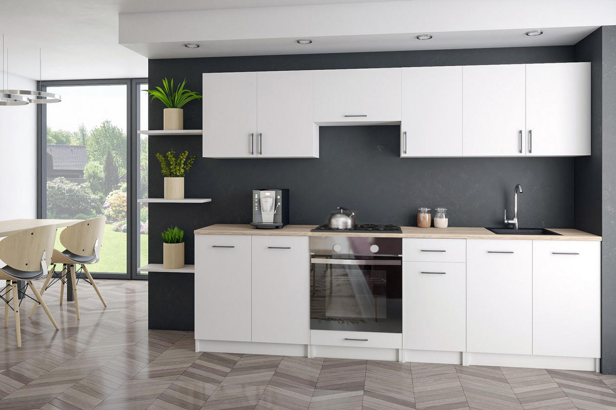 KÜCHENZEILE LECO 240 weiss matt - Weiß, Holzwerkstoff (240/82/46cm) - roe furniture