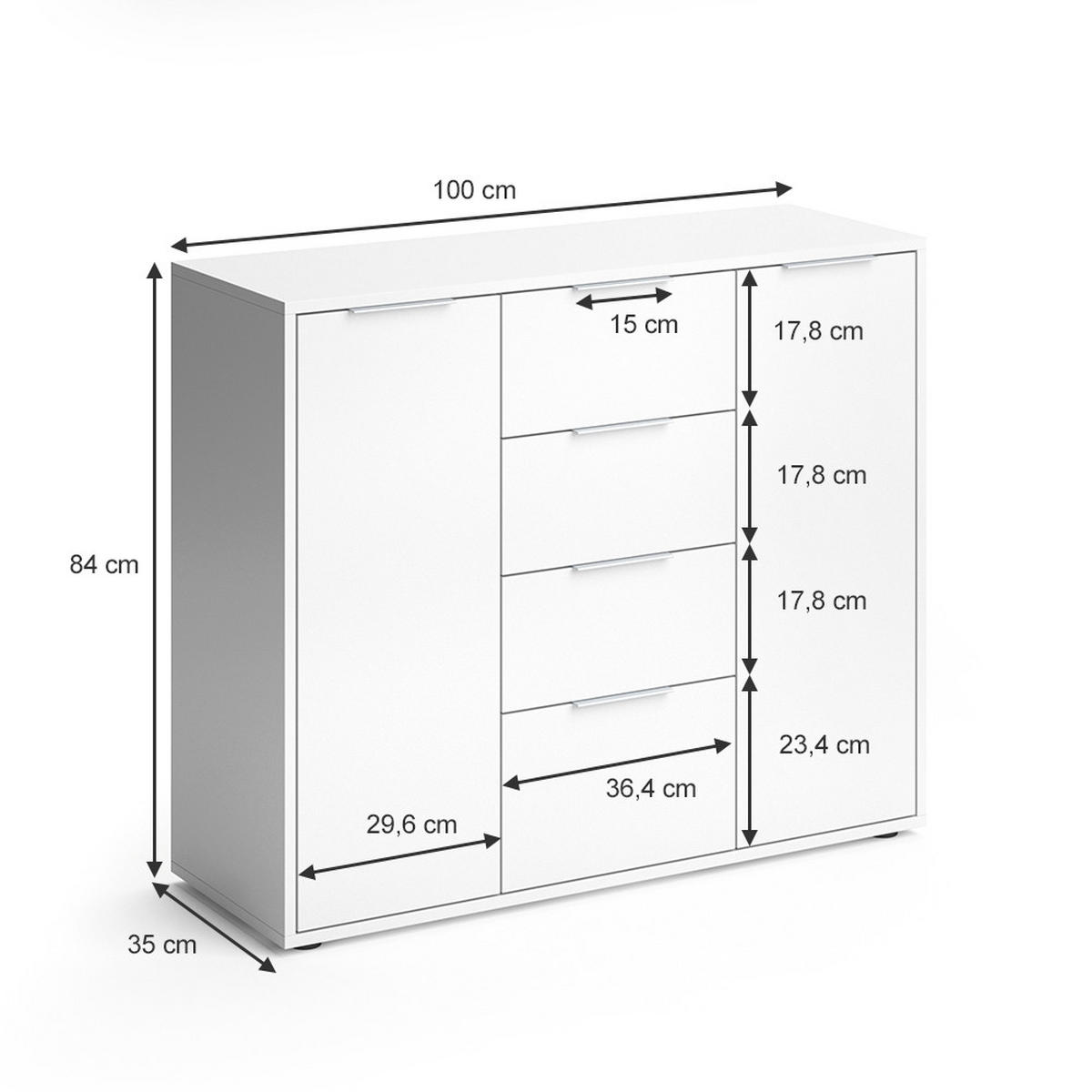 KOMMODE Leon Weiß 100 x 84 cm - Weiß, Holzwerkstoff (35/84/100cm) - Vicco