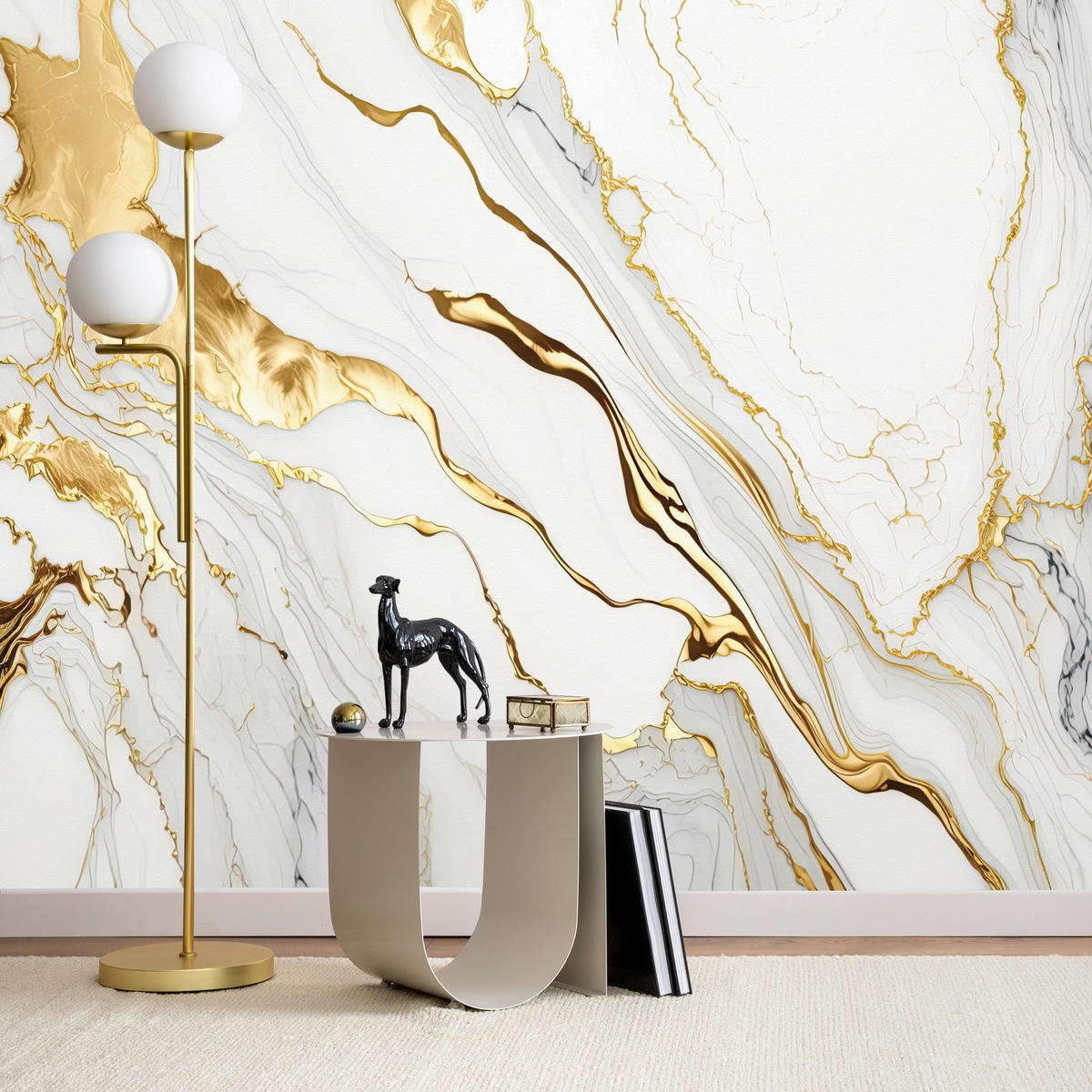 FOTOTAPETE Marmor Abstraktion Glamour Beige Modern Luxus Creme 100x70 - Gelb/Beige, Papier (100/70cm) - Muralo