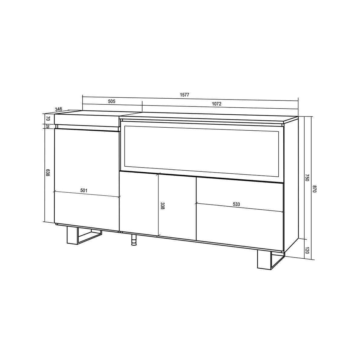 SIDEBOARD Highboard, Elektrokamin XXL, eiche, 158/35/87cm - Eichefarben/Schwarz, Holzwerkstoff (158/87/35cm) - Skraut Home