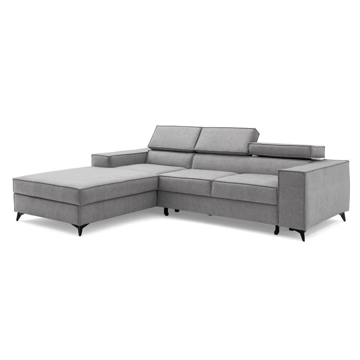 ECKSOFA PURE S Links mit Schlaffunktion 127x215 Velours Hellgrau - Hellgrau/Schwarz, Holz/Textil (281/204cm) - Muffo