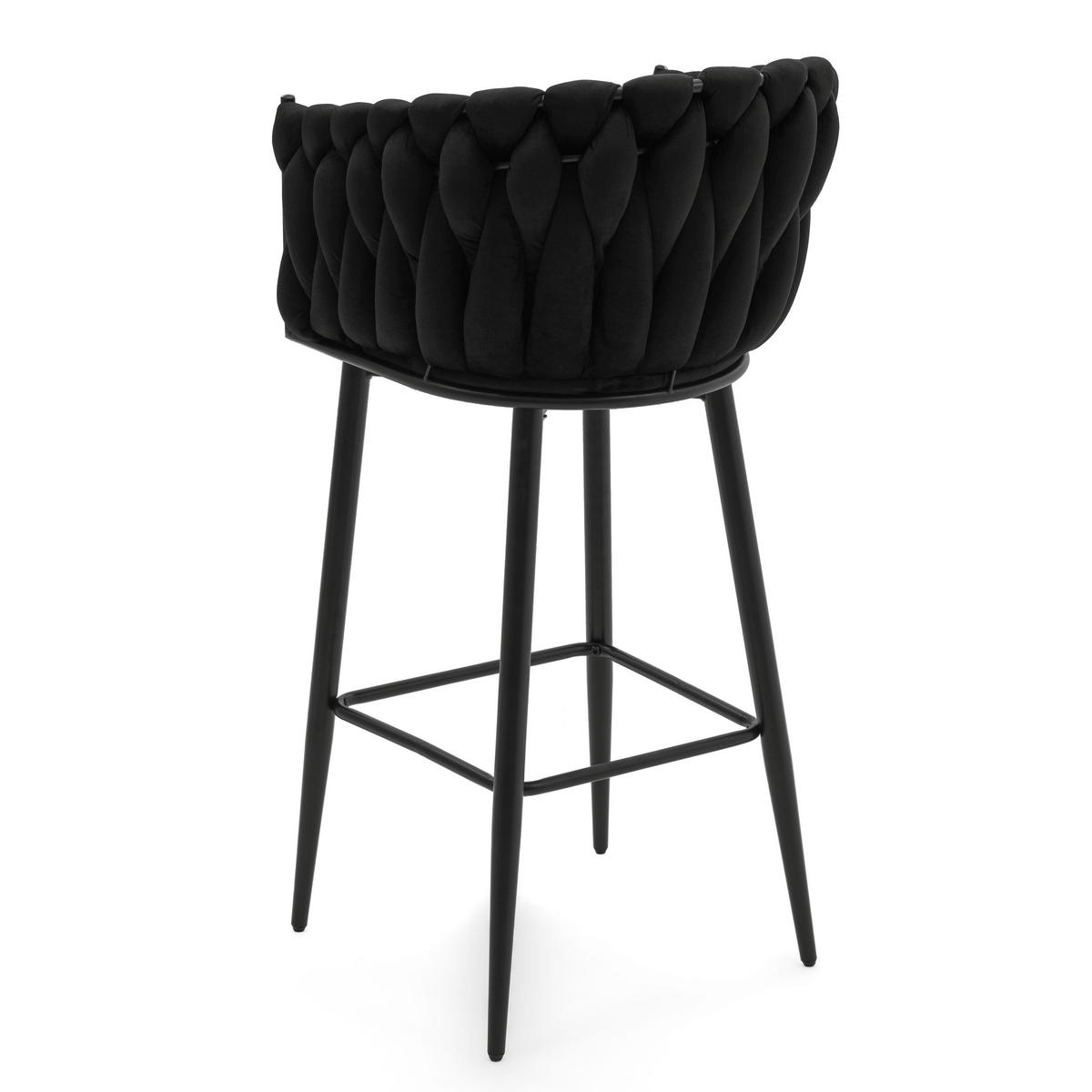 BARHOCKER LATINA gepolsterter mit Steppung - schwarz - Samt Velour - Schwarz, Metall (54/95/55cm) - NEW HOME