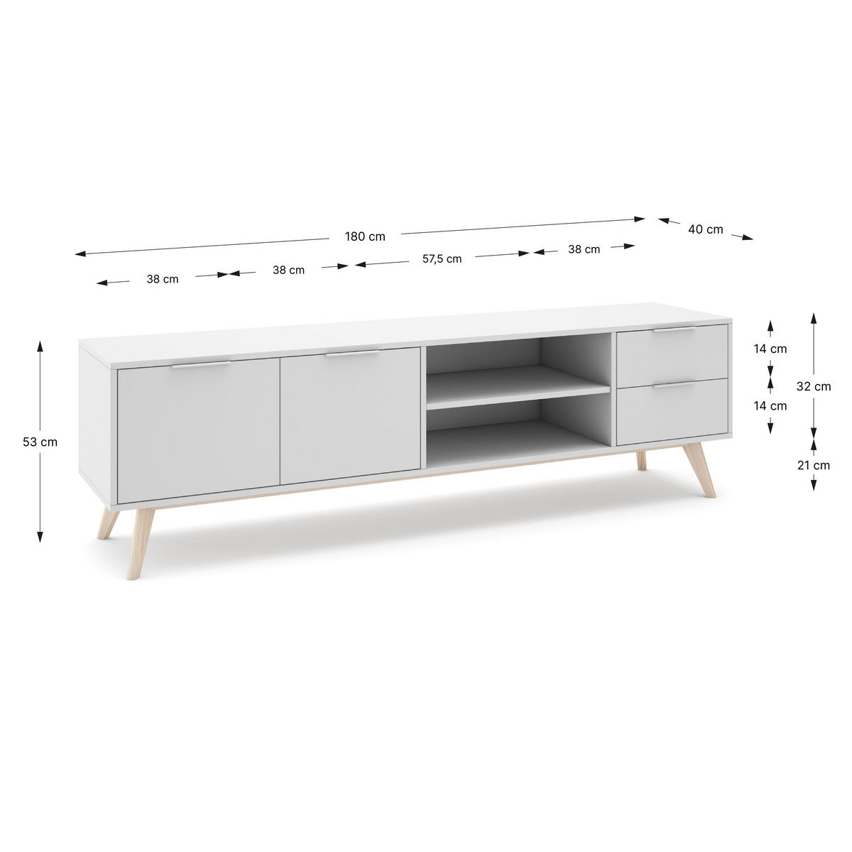 TV-STÄNDER Campus Weiß 180/40/53 cm - Weiß, Holz (40/53/180cm) - Calicosy