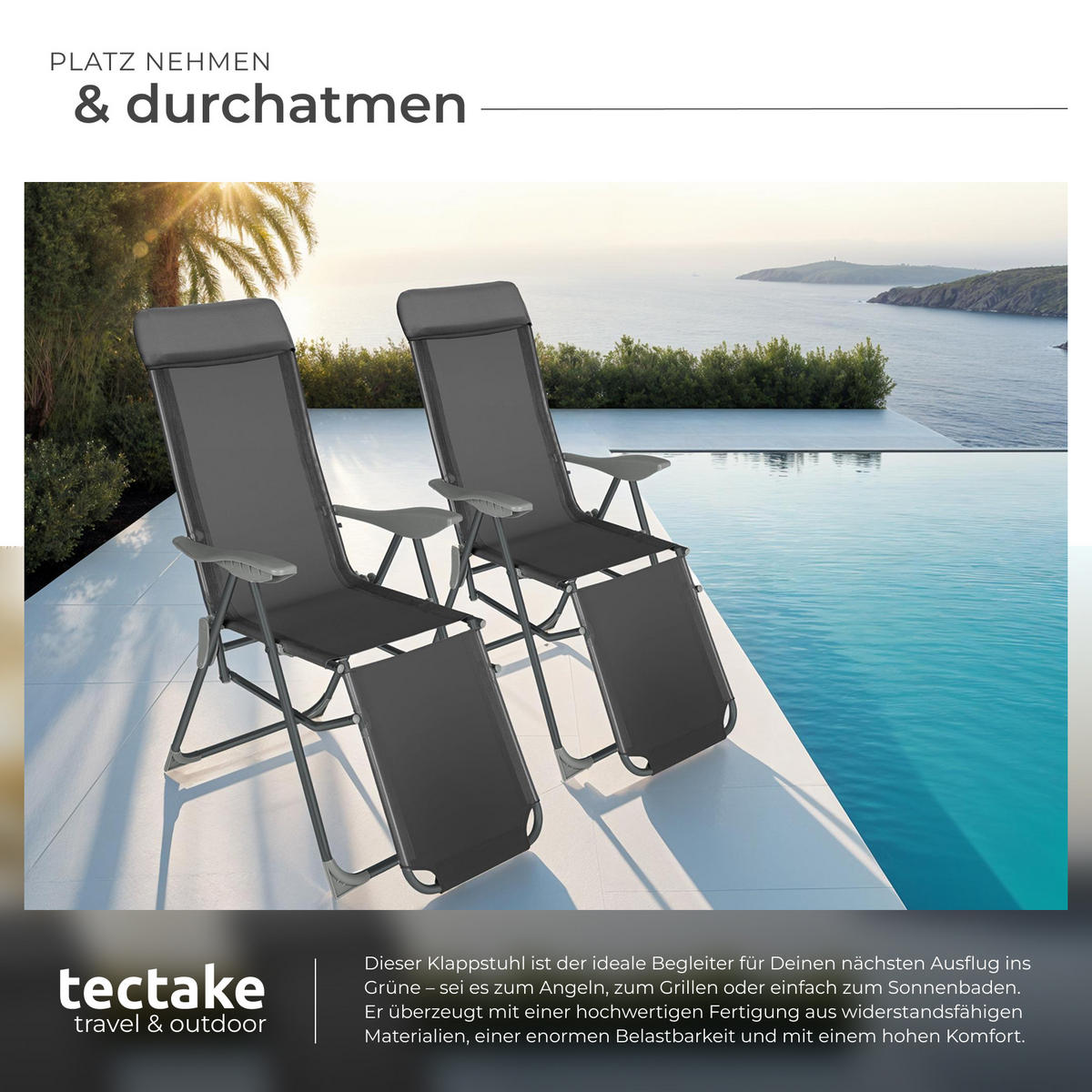 GARTENSTUHL Jana 2er Set, 146, 5 x 59 x 117, 5 cm, anthrazit - Anthrazit, Metall (59/117.5/146.5cm) - tectake