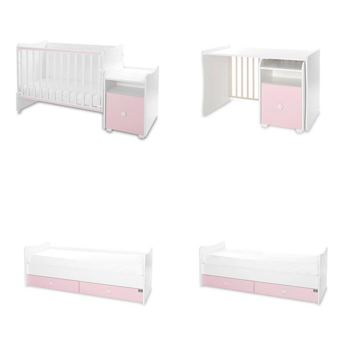 BABYBETT Trend Plus pink 110 x 62 cm, 70 x 160 cm, Schaukelfunktion, Kommode, Schubladen - Rosa, Holzwerkstoff (62/110cm) - Lorelli