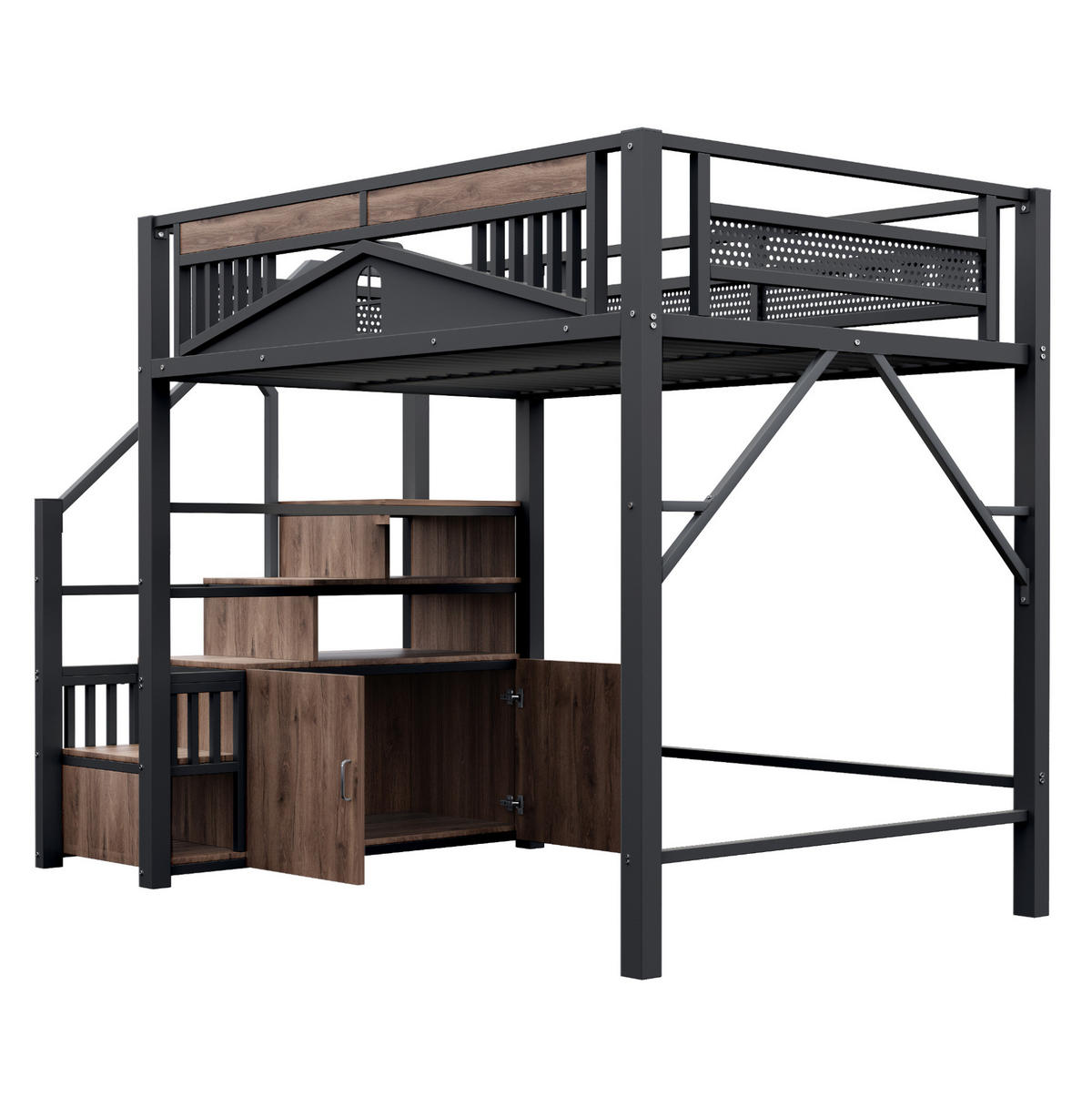 HOCHBETT 140/200 cm Schwarz aus Metall und Holz mit Stauraum - Schwarz, Metall (140/200cm) - OKMYHOME
