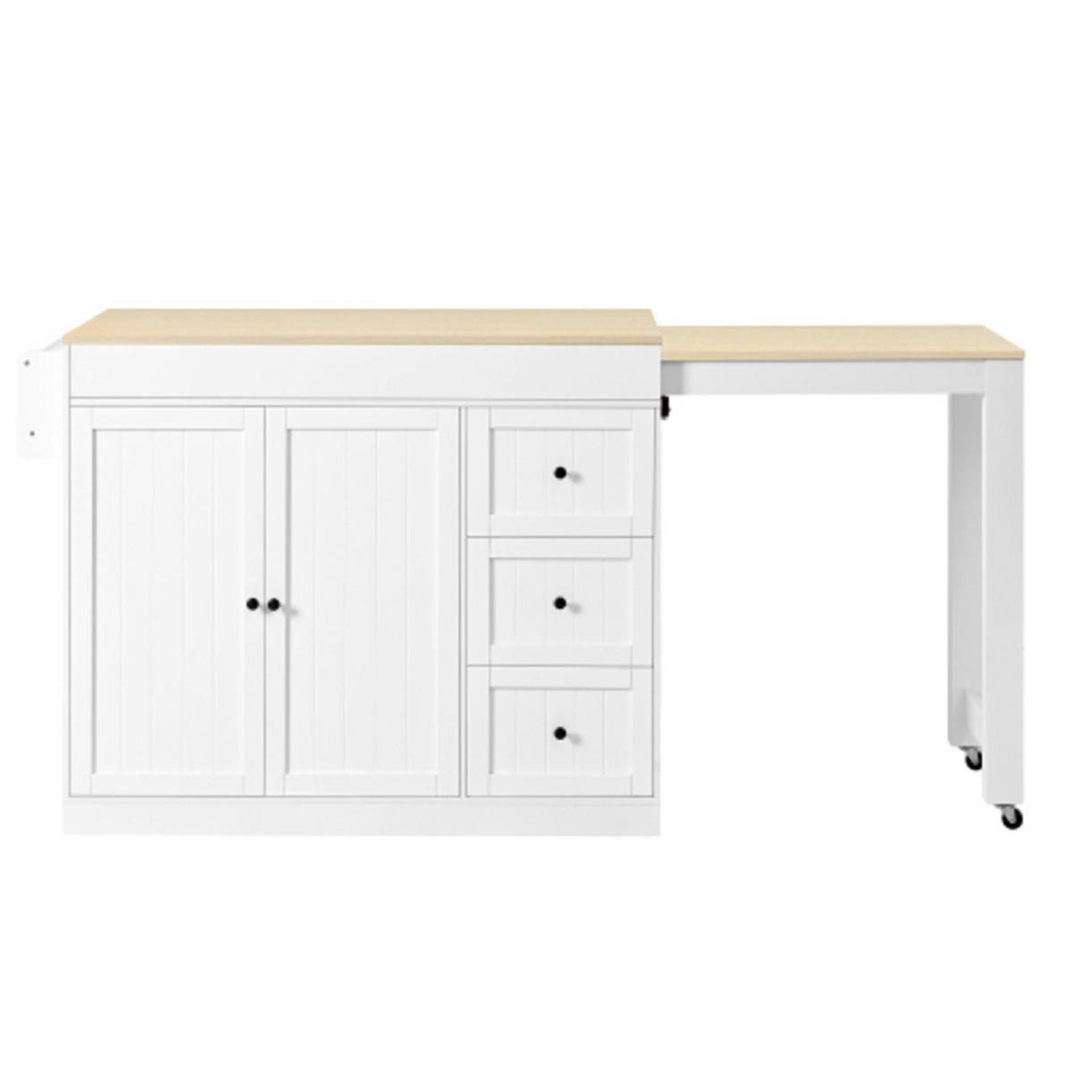 KÜCHENINSEL mit arretierbaren Lenkrollen weiß 112-186,8×45×93 cm aus MDF - Weiß, Holzwerkstoff (186.8/93/45cm) - Luhomfu