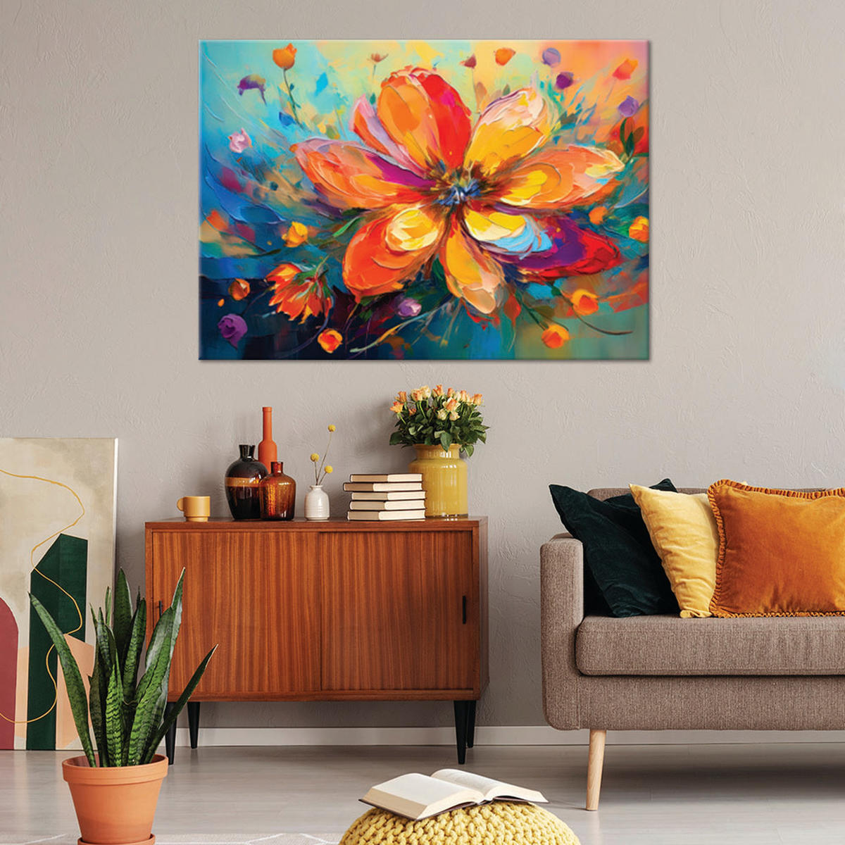 WANDBILD farbige blumen abstraktion - Multicolor, Textil (60/40cm) - Feeby