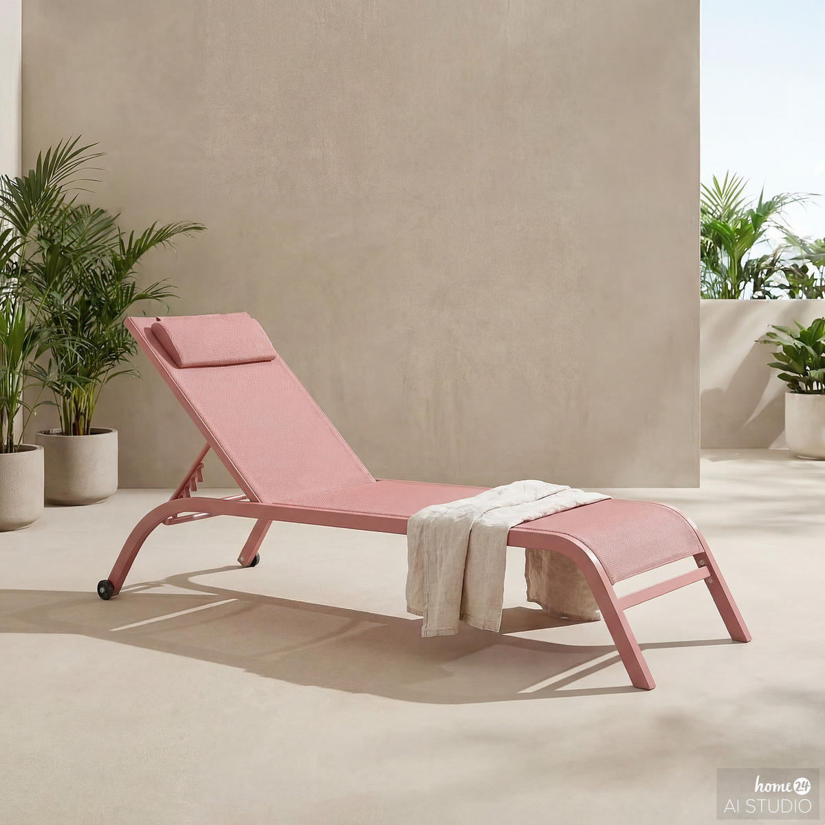 SONNENLIEGE - Polyrattan / Stahl - Terracotta, Textil/Metall (67/35/196cm) - home24