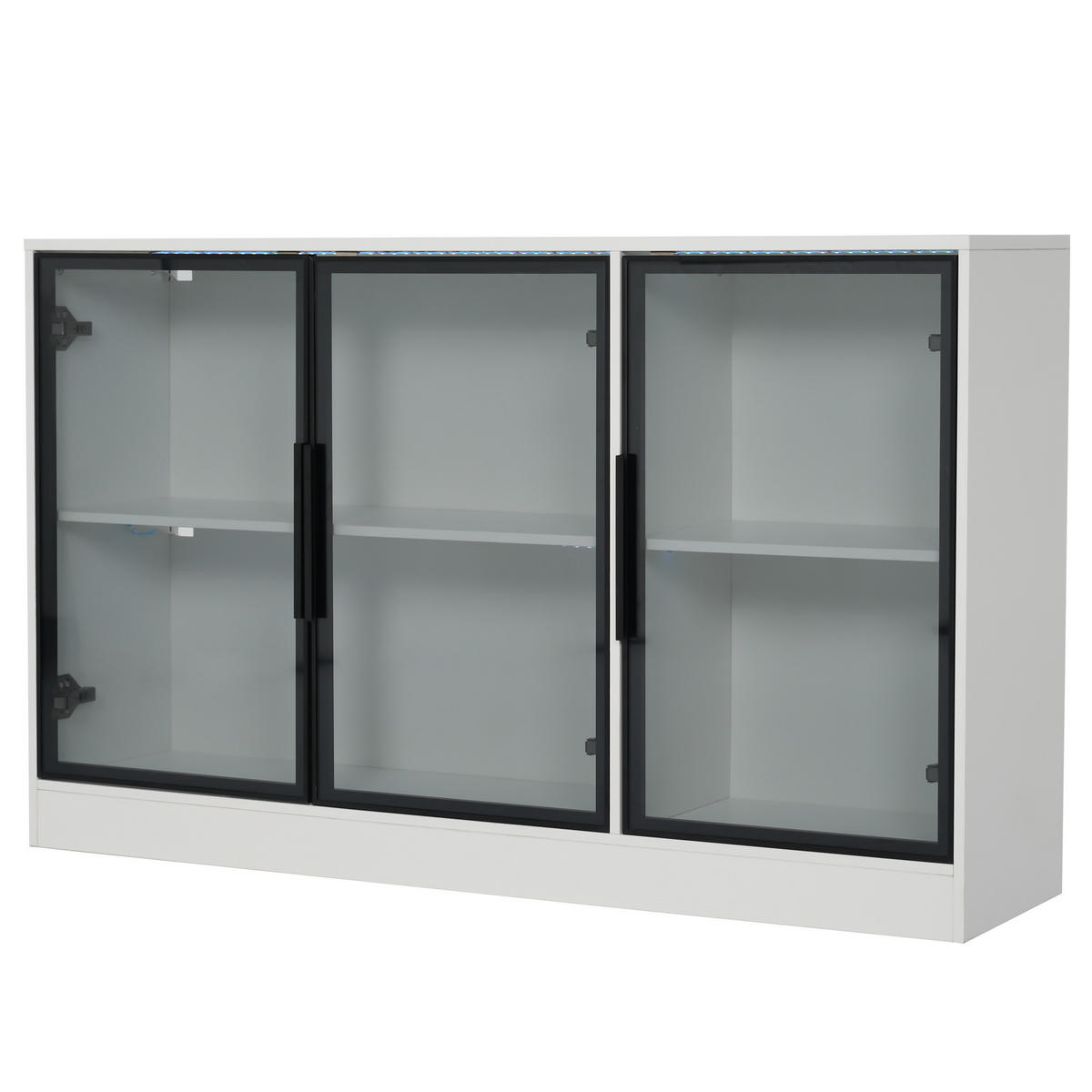 VITRINE 120x30x73 cm Weiß mit LED und Glasfront - Weiß, Holzwerkstoff (120/73/30cm) - FLIEKS