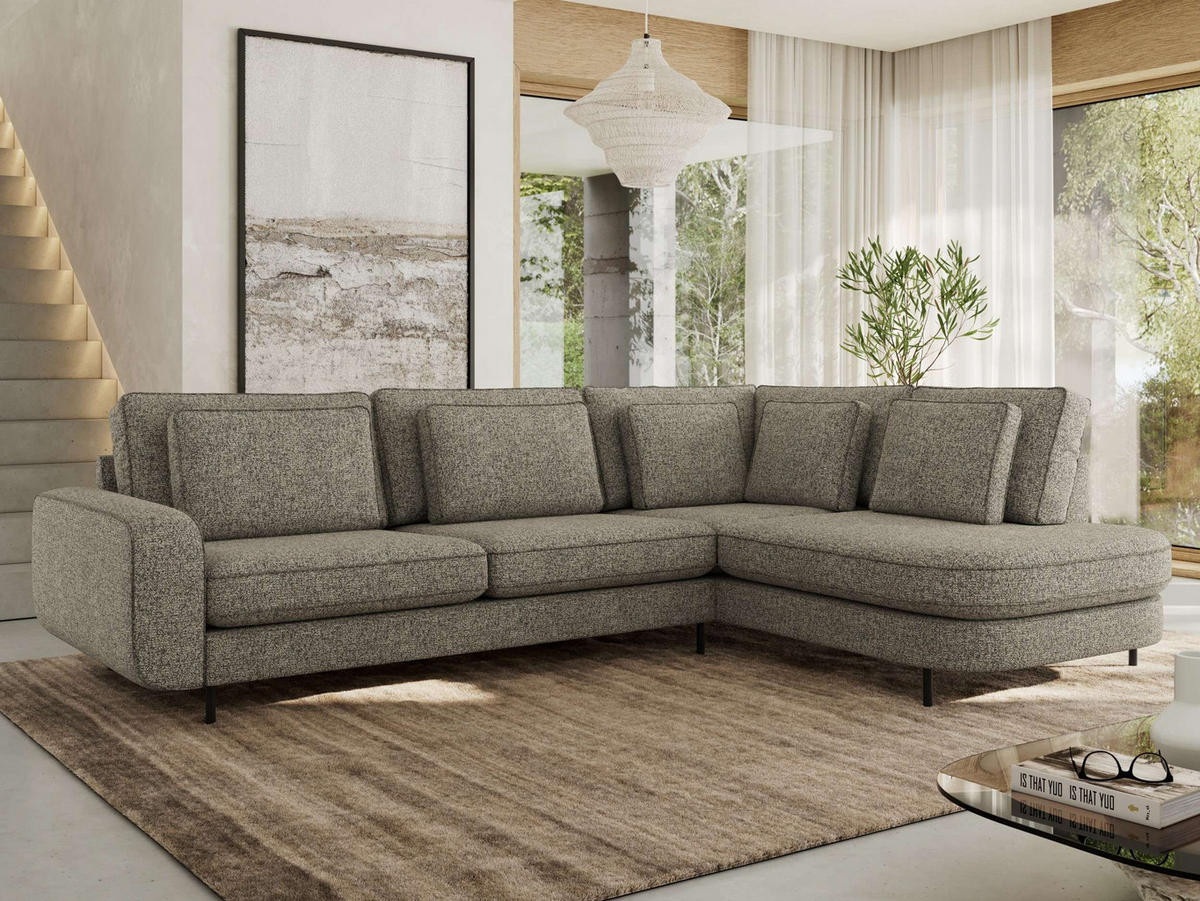 ROHOVÁ SEDAČKA CALENO L - Šedá Strukturovaná látka - Levá Strana - šedá/černá, kov/textil (317/225cm) - MKS