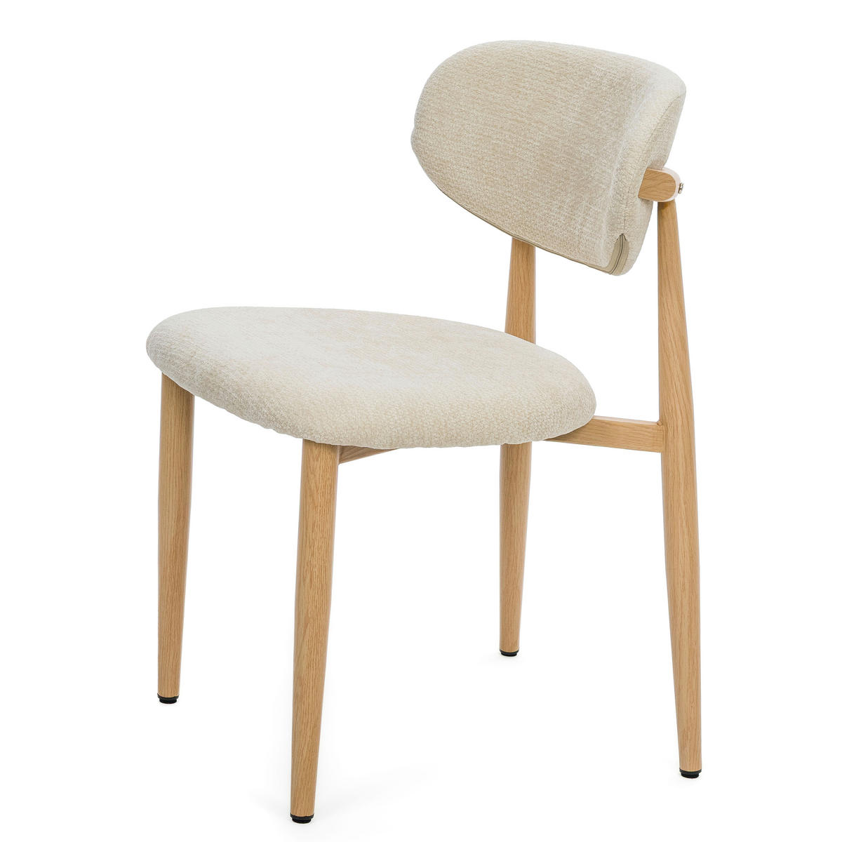 STUHL ALMO gepolstert Beine in Holzoptik - creme - Chenille - Eichefarben/Creme, Textil/Metall (47/77/54cm) - NEW HOME