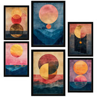 POSTER Set Mit 6 Abstrakte Goldmonde A3 & A4 Schwarzer Rahmen - Schwarz, Papier (29/3cm) - Nacnic