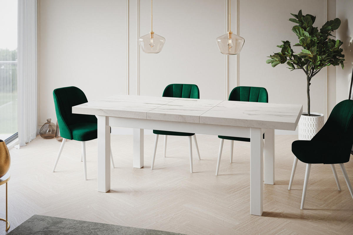 ESSZIMMERTISCH CLASSIC, ausziehbarer Tisch 160-210X90X78 cm, Farbe: MARMUR, mit Holzbeinen in Farbe Weiß - Hellgrau/Weiß, Holzwerkstoff (160/90/78cm) - Alpi-Möbel