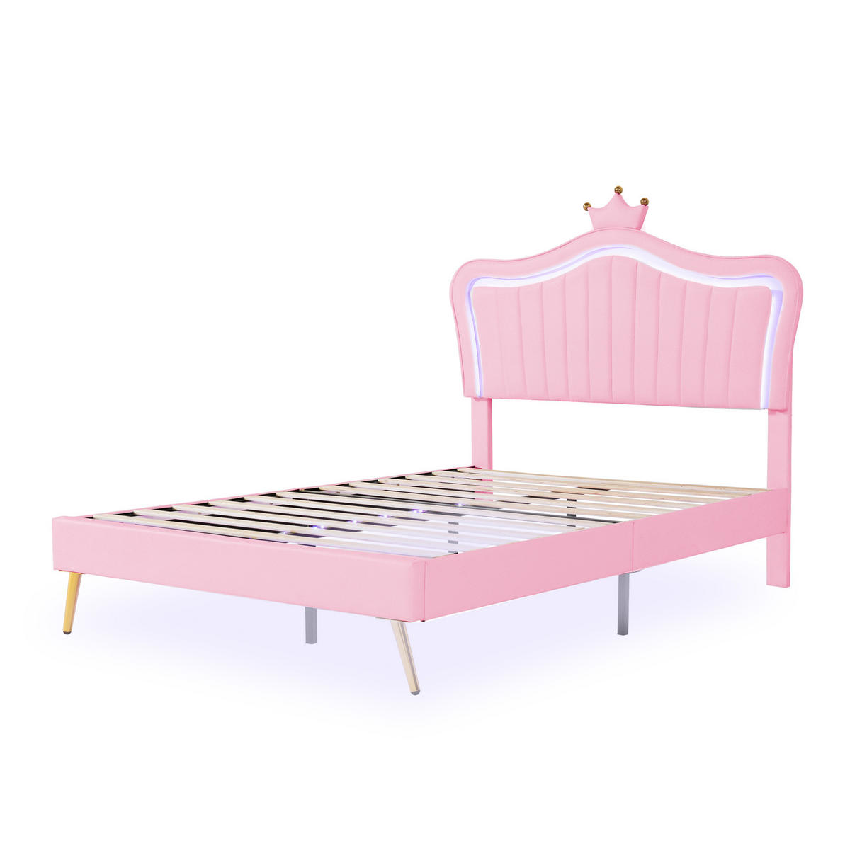 KINDERBETT aus Kunstleder 140x200 cm in Rosa mit LED-Beleuchtung - Rosa, Leder (140/200cm) - Modfu