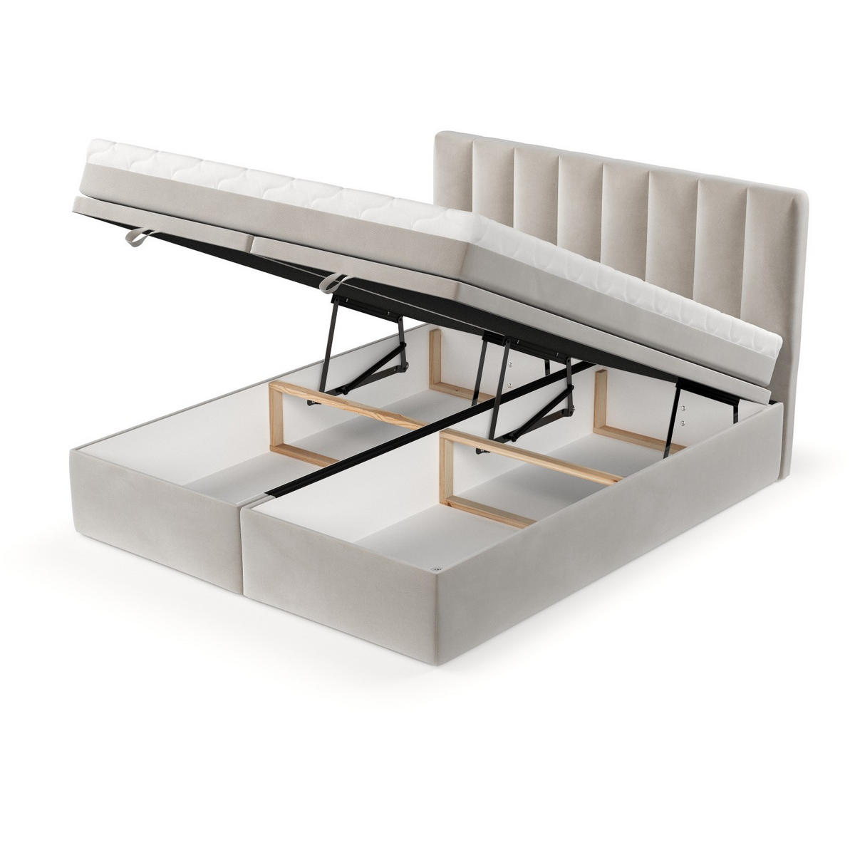 BOXBETT Lume 180/200 cm Hellbeige im Paros Stoff - Beige/Schwarz, Holz/Holzwerkstoff (180/200cm) - AltaBeds