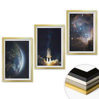 WANDBILDER 3er Set - 40x60 cm Goldrahmen - Weltraum Erde Rakete Galaxie - Goldfarben, Kunststoff (40/60cm) - ArtPrintCave