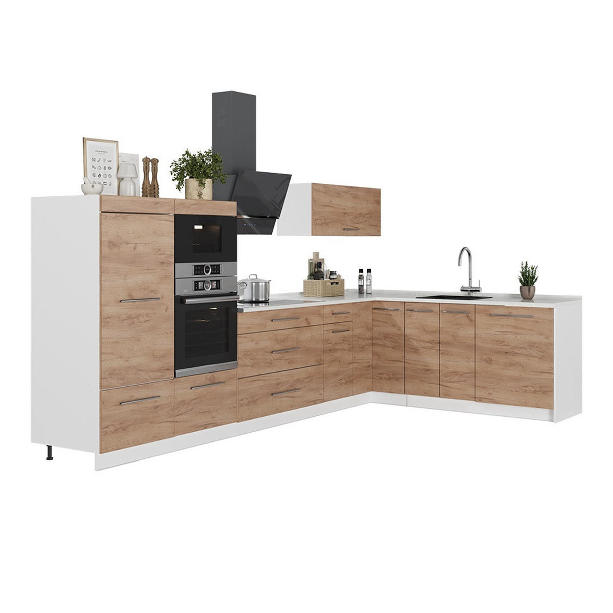 KUHINJA U OBLIKU SLOVA L Fame-Line, Hrast zlatnog tona, 347 x 207 cm, RP Hrast - hrast medunac, drvni materijal (347/153.6/60cm) - Vicco