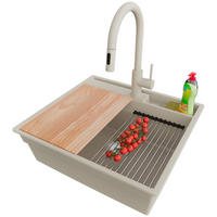 GRANITSPÜLE Oslo Pocket, 2-er set Beige 58/53 cm 1 Becken + Küchenarmatur 40/20 cm + Ablauf-Set + Küchenzubehörset ab 60er Unterschrank - Chromfarben/Beige, Kunststoff (58/20/53cm) - Primagran