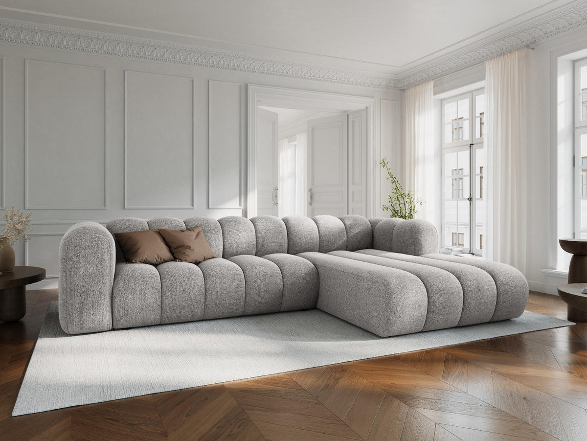 ECKSOFA modular rechts Lupine aus Chenille-Stoff hellgrau 4 Sitzplätze - Hellgrau, Textil (177/290cm) - Micadoni