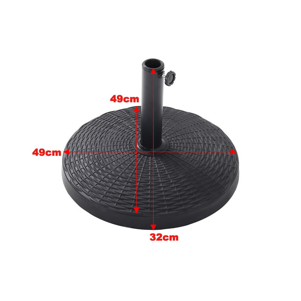 SONNENSCHIRMSTÄNDER Sonnenschirmfuß mit Rollen aus PE + Concrete in Rattanoptik Schwarz wetterfest und standfest ohne Befüllen Ø45 × 30 cm 25 kg - Schwarz, Metall (57/51cm) - Livingandhome
